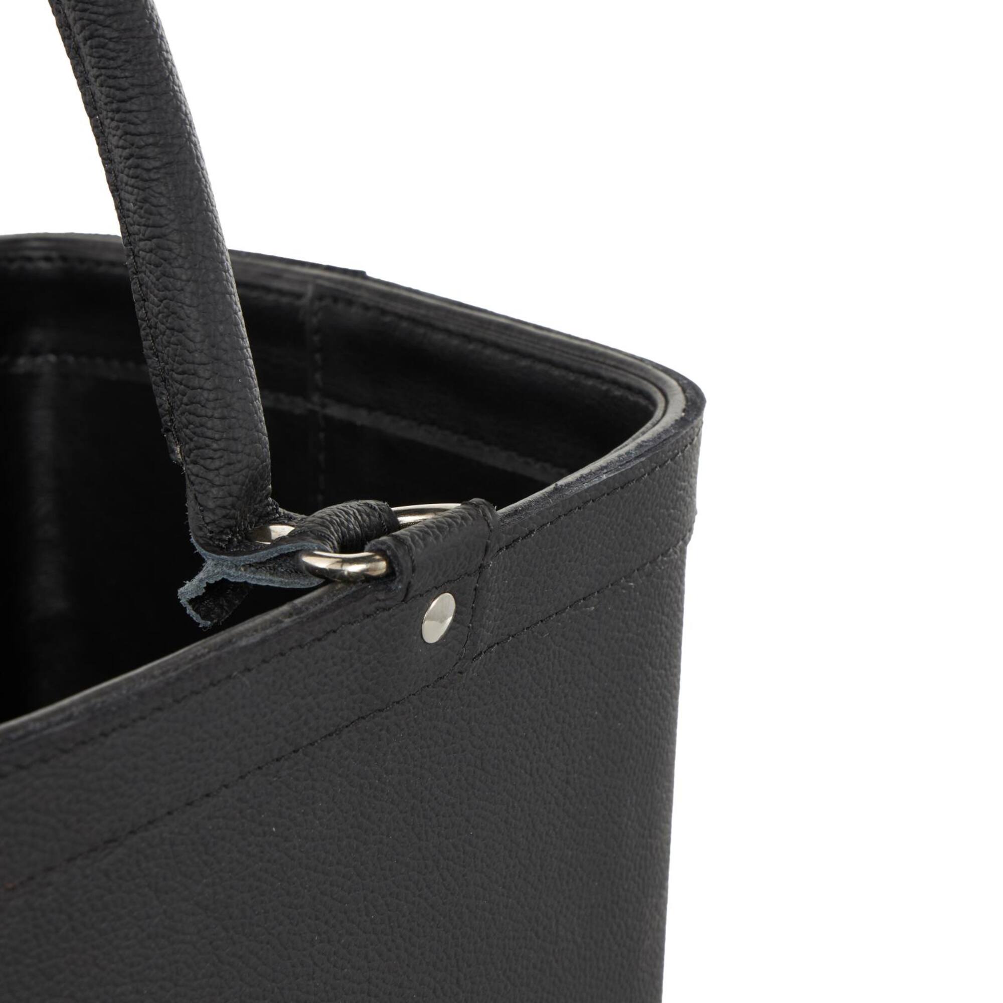 17" Black Leather Handmade Box Style Single Slot Decorative Magazine Holder with Arched Handles